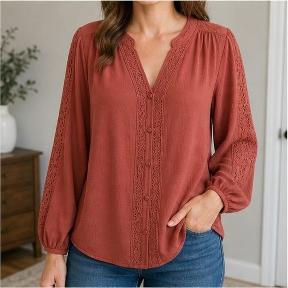 Rust V Neck Top - Picture 2 of 6